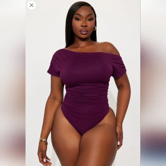 Fashion Nova Oksana One Shoulder Bodysuit - Plum Size 1X (14/16) (NWOT) - Picture 1 of 15